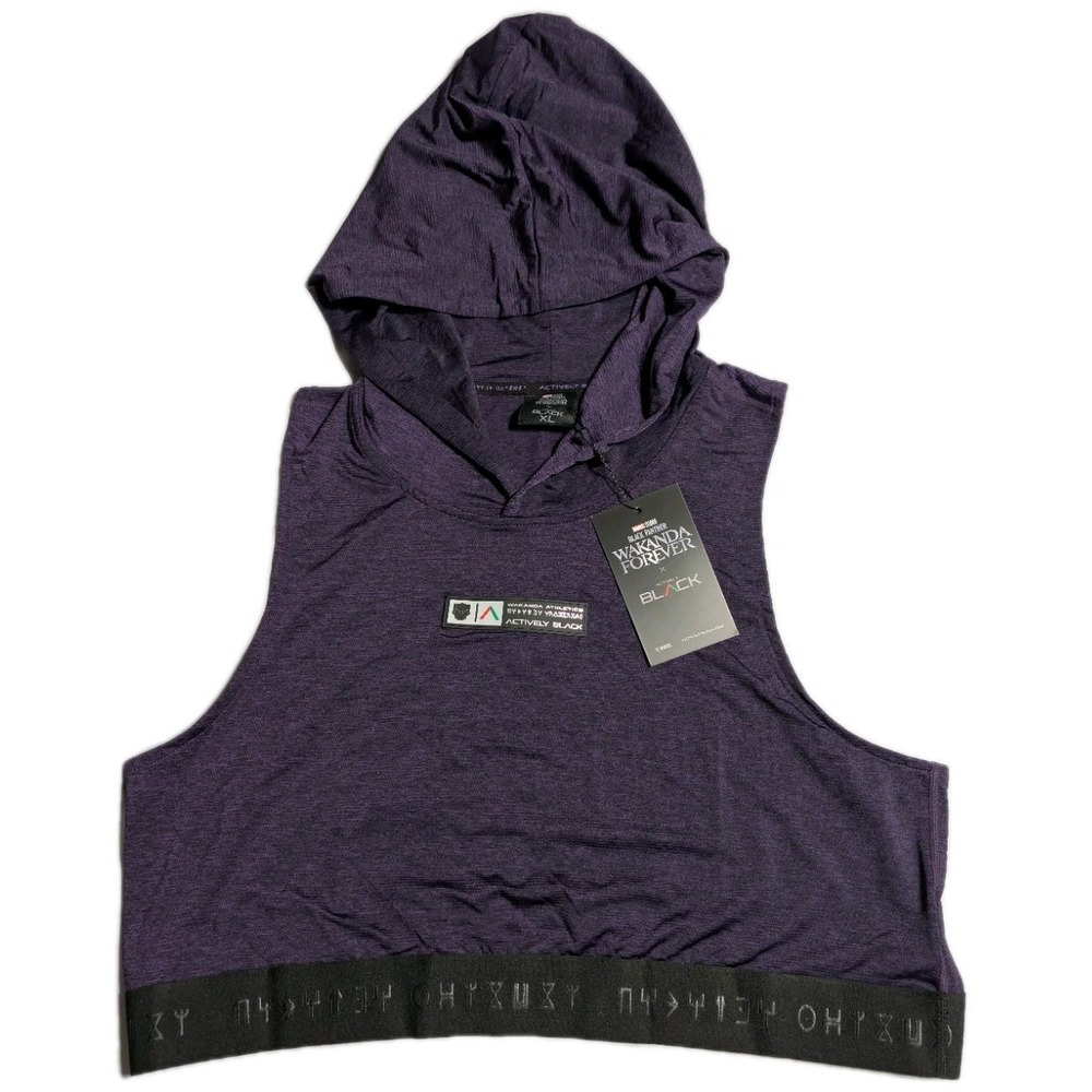 Actively Black Wakanda Forever Hoodie‎ Womens XL Sleeveless Crop Marvel NWT